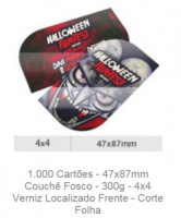 1.000 Cartões - 47x87mm Couchê Fosco - 300g - 4x4 Verniz Localizado Frente - Corte Folha